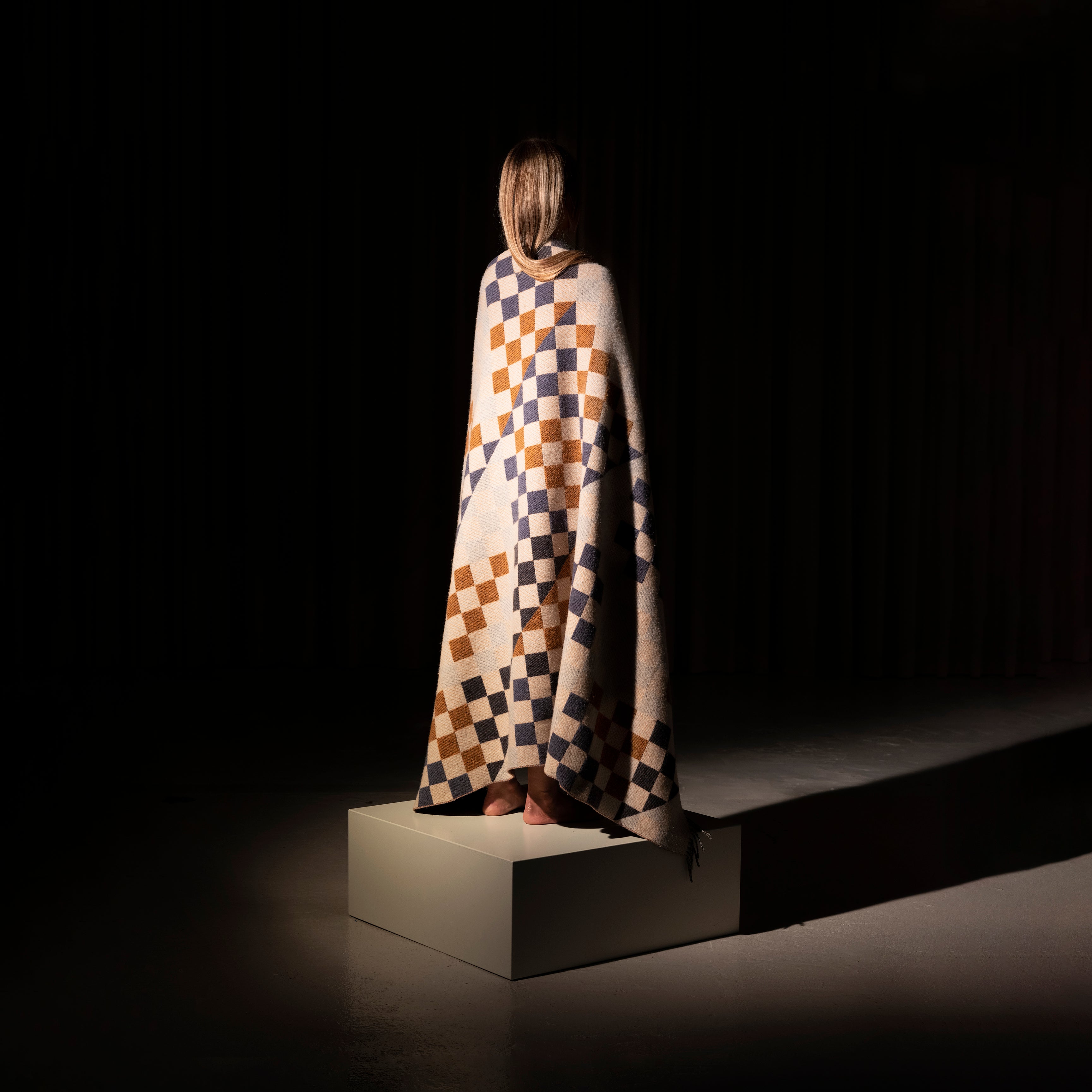 Saffron, Blue and White Patchwork Blanket - Large Geometric Checker - Image 5