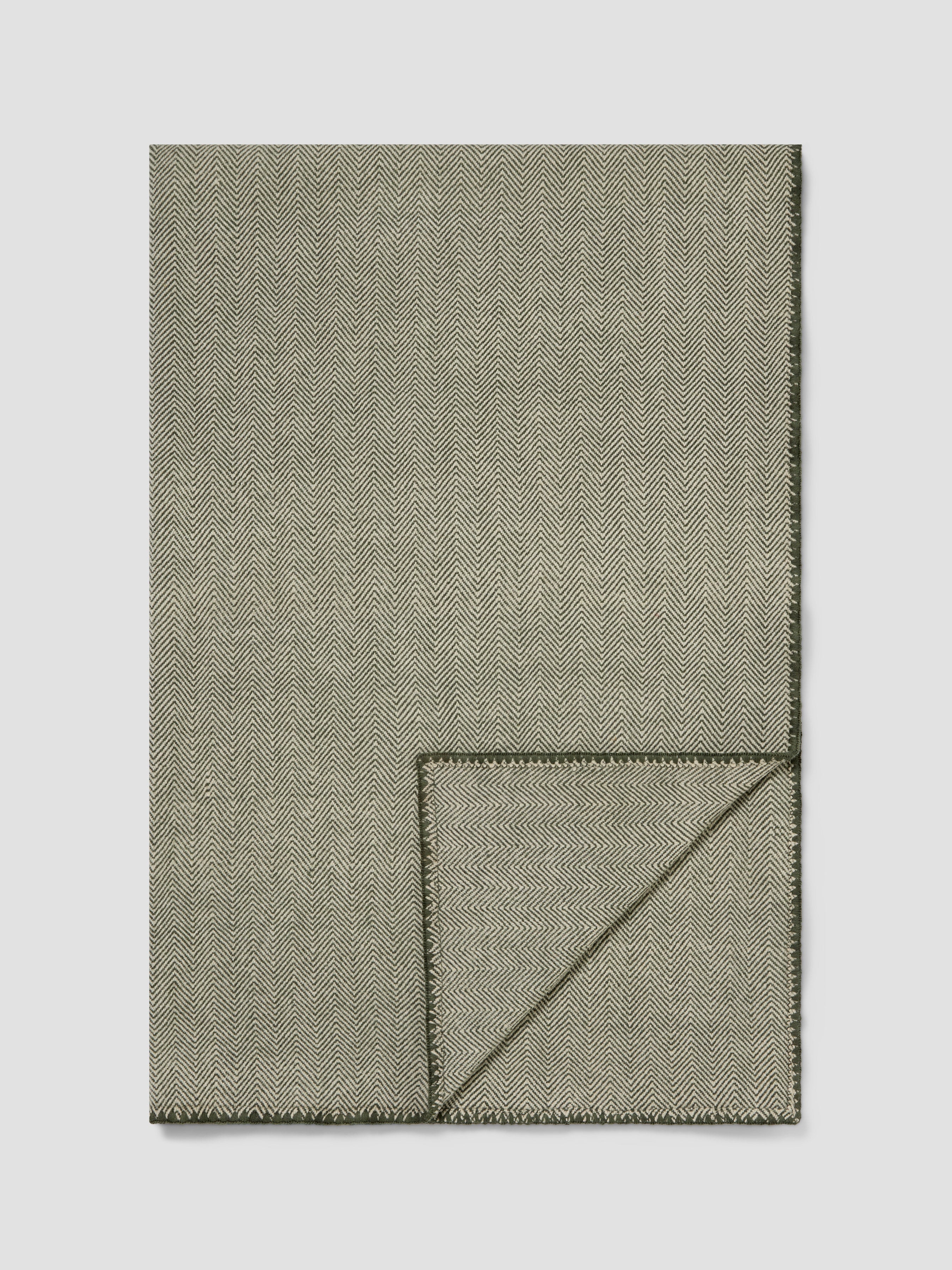 Fern Green Herringbone Wool Blanket - Oversized Cozy Throw