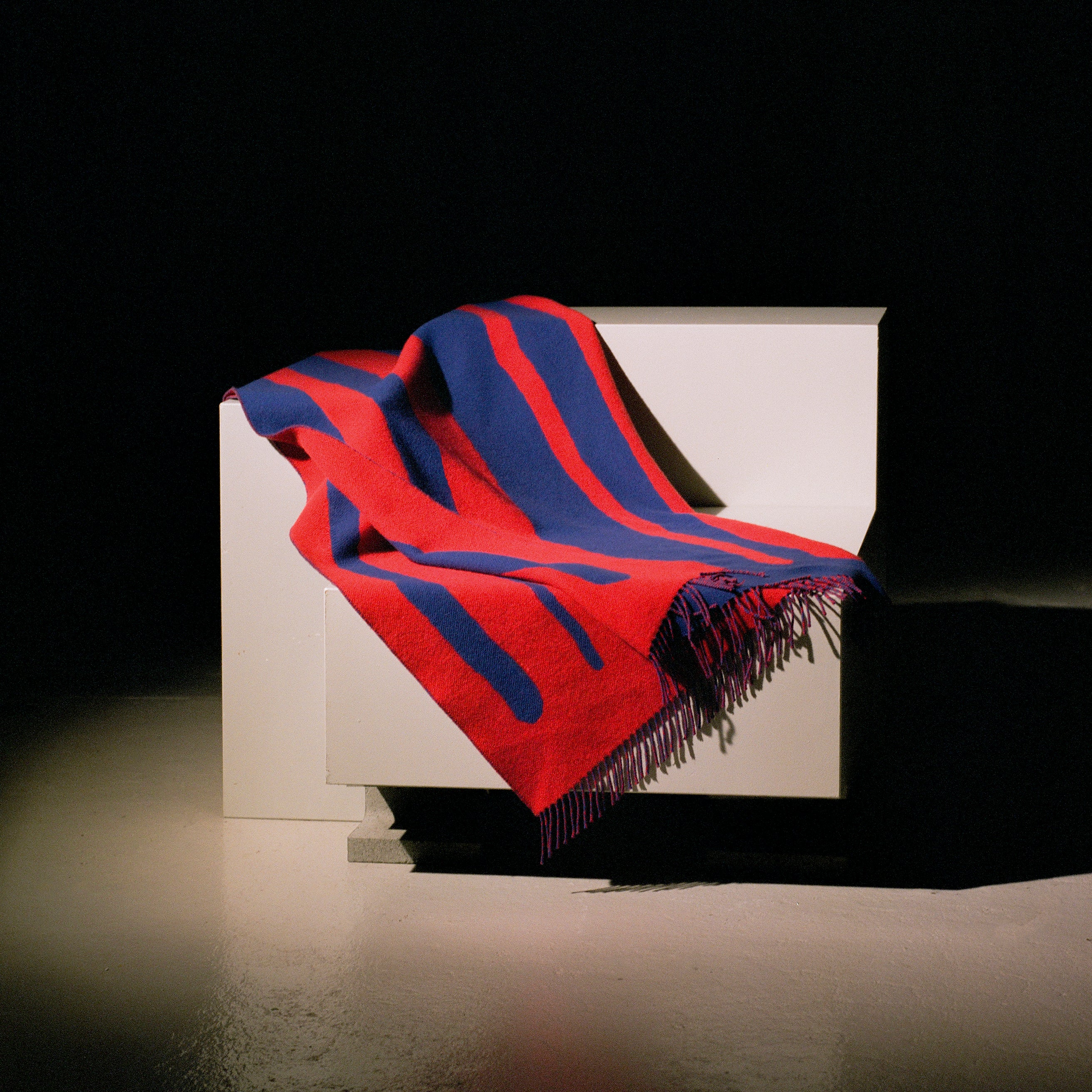 Blue and Red Woven Throw - Modern Vertical Stripe Pattern - Image 3