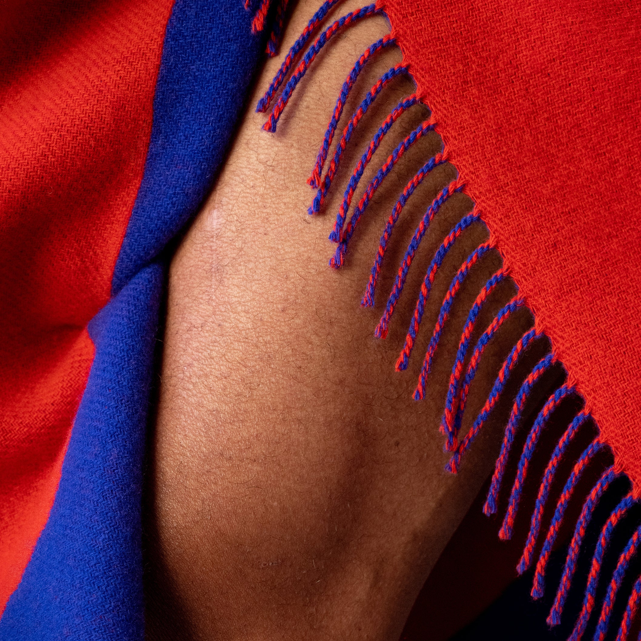 Blue and Red Woven Throw - Modern Vertical Stripe Pattern - Image 5