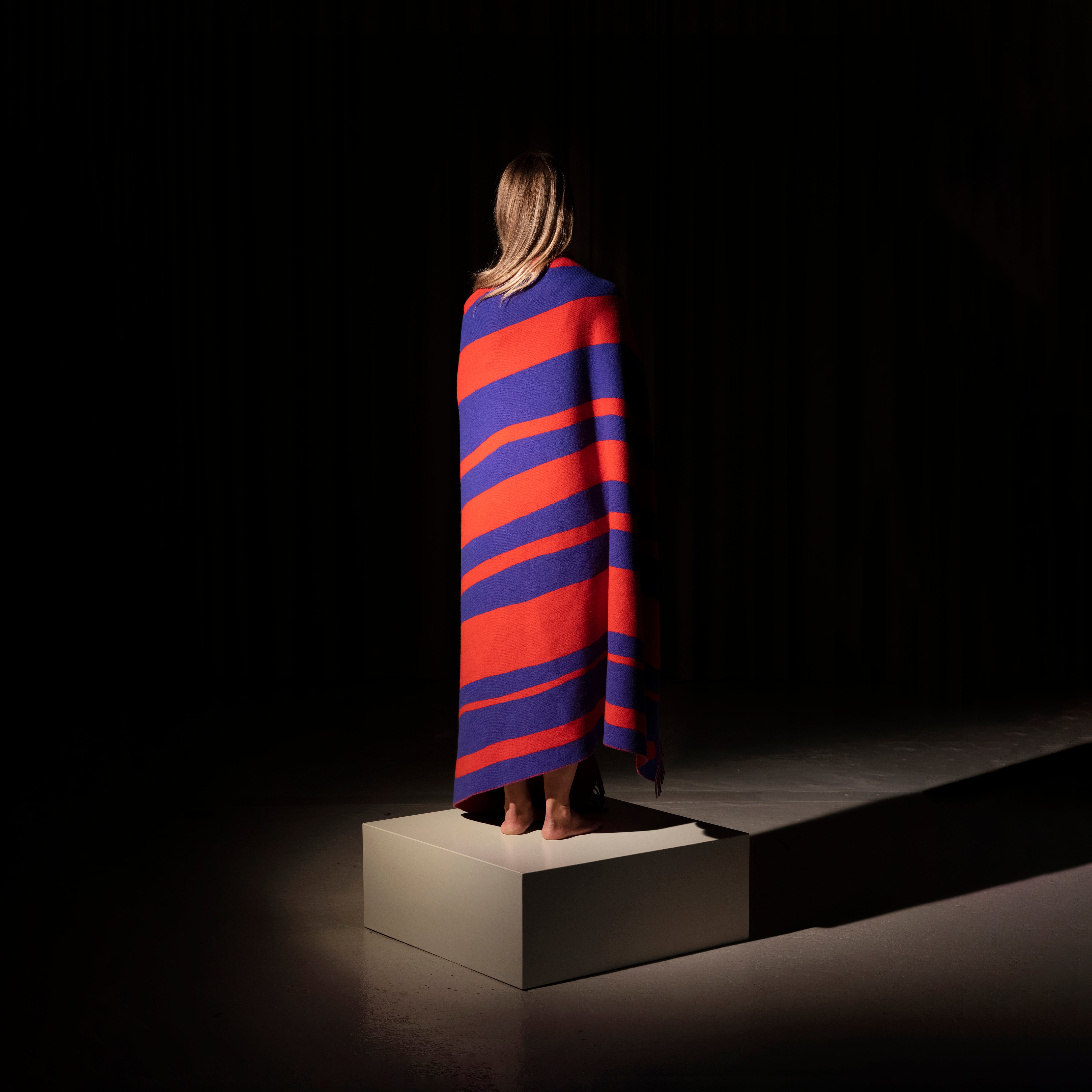 Blue and Red Woven Throw - Modern Vertical Stripe Pattern - Image 6