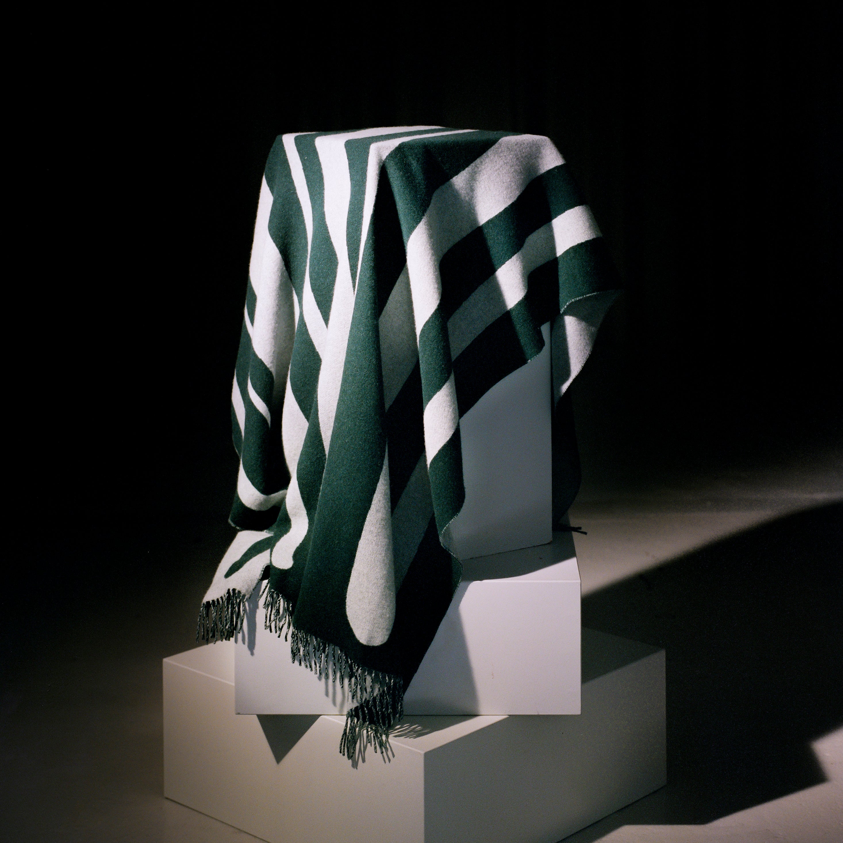 Green and Porcelain Woven Throw - Modern Vertical Stripe Pattern - Image 7