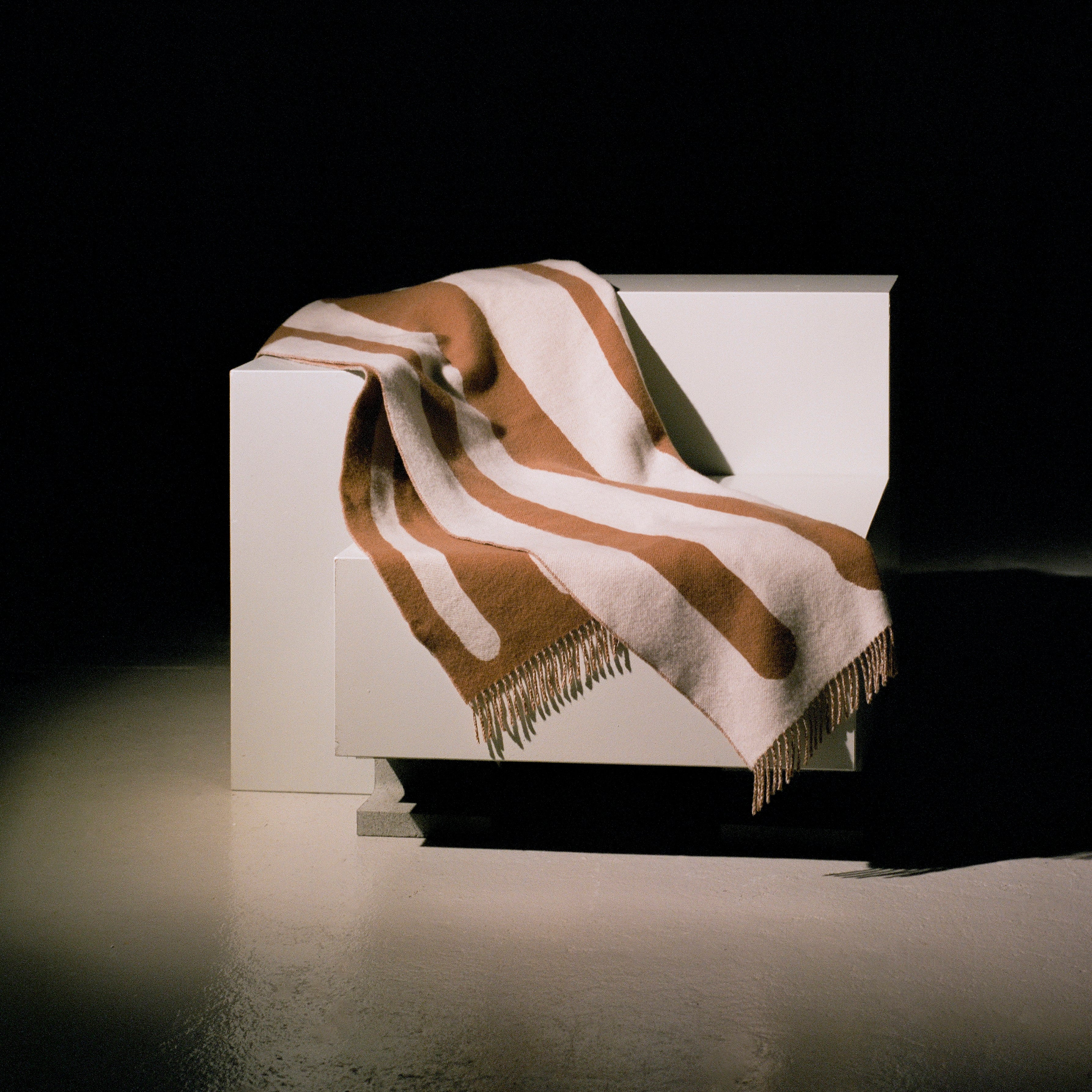 Tan and Milk Throw Blanket - Bold Brush Stripe Design - Image 3