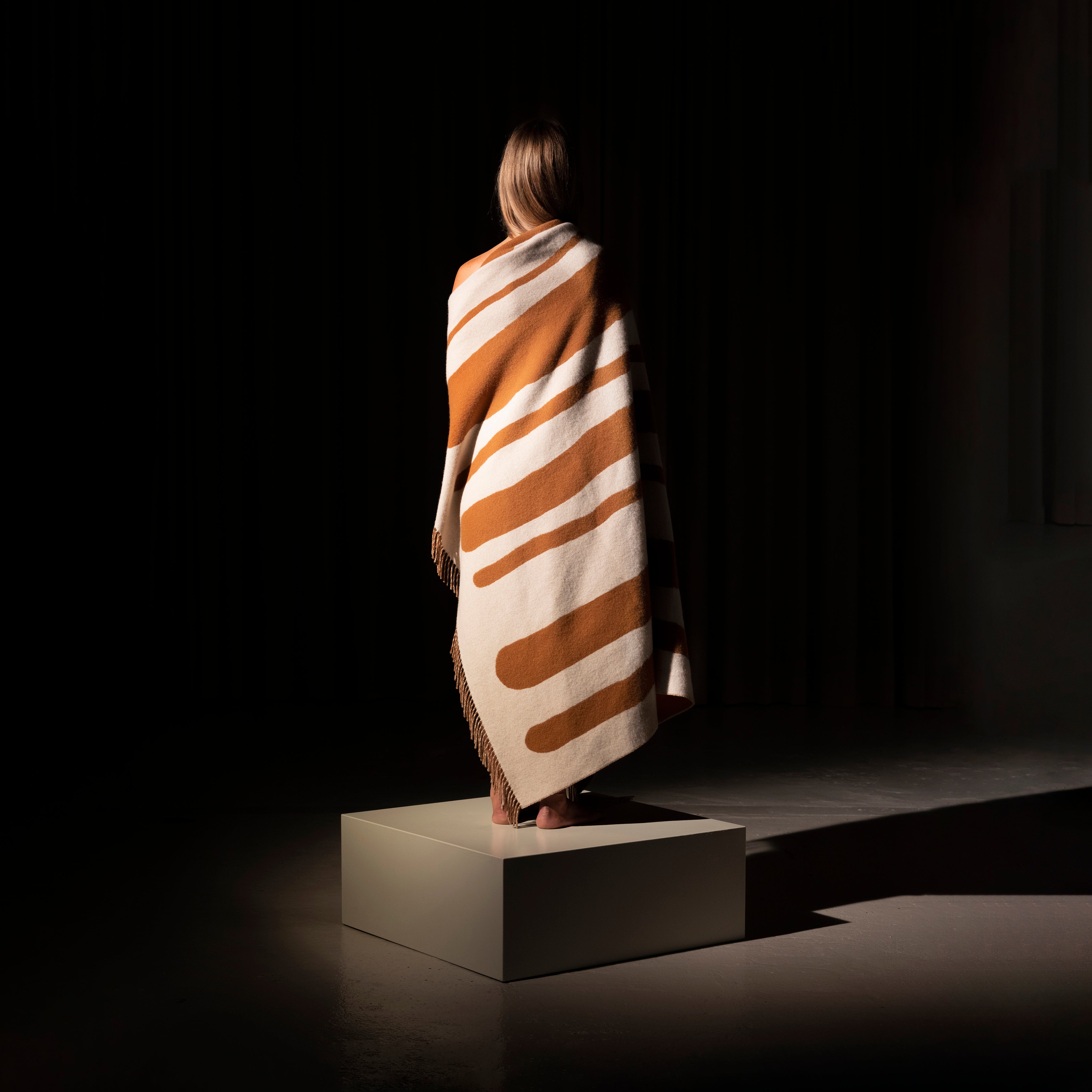 Tan and Milk Throw Blanket - Bold Brush Stripe Design - Image 6