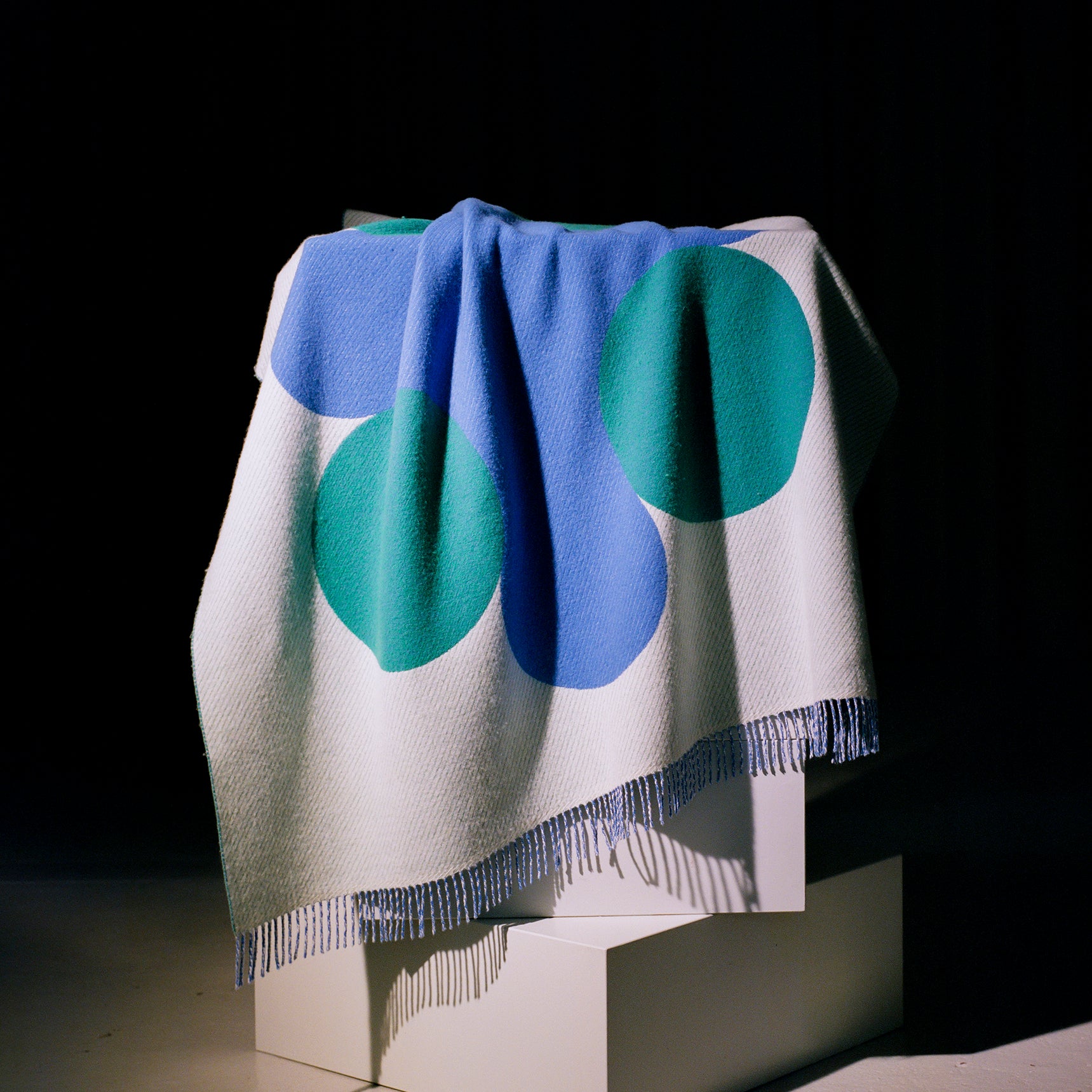 White, Blue and Leaf Throw Blanket - Oversized Retro Flower Motif - Image 7